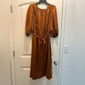 Sandra Darren copper belted midi dress